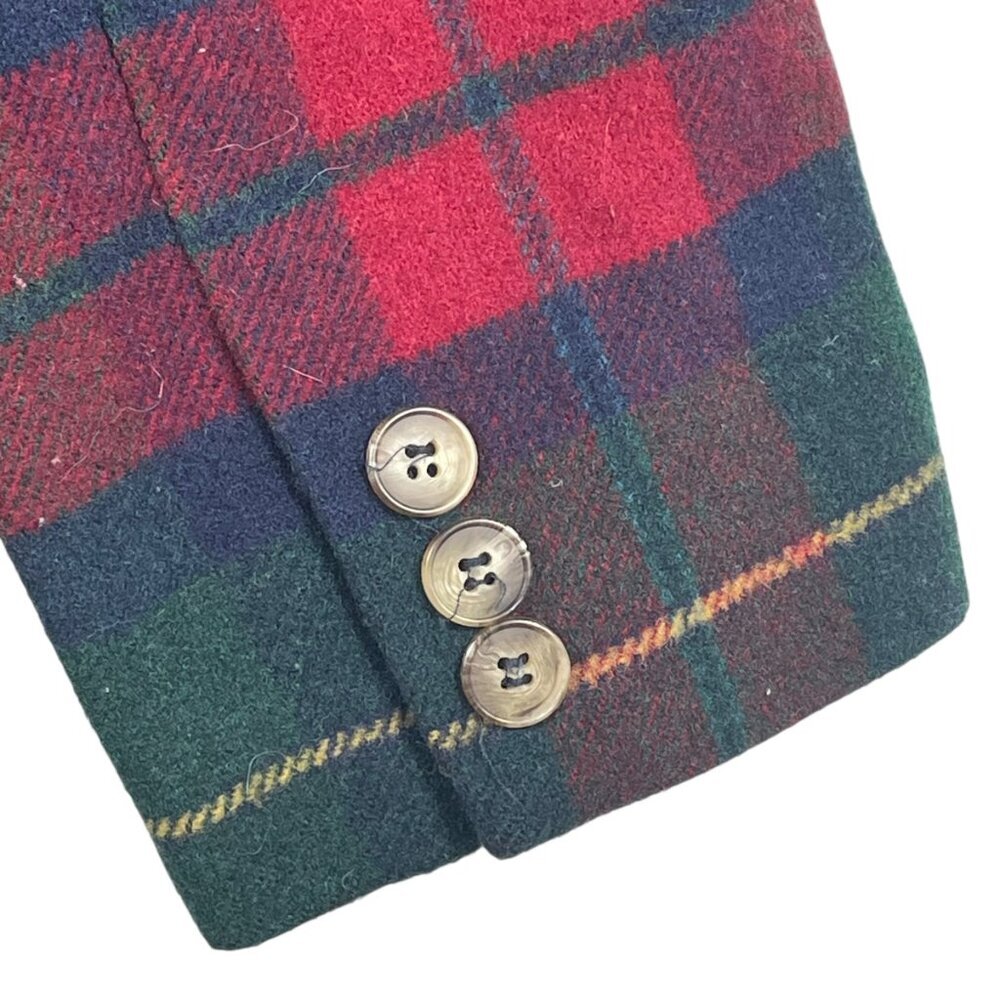 Talbots Plaid Wool Blazer Made USA Vintage Red Green Tartan Size M - Picture 7 of 10